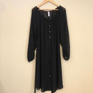 Black Full Sheer Buttoned Up Dress 3X Puffy Sleeves Retro 90s Witchy Whimsigoth